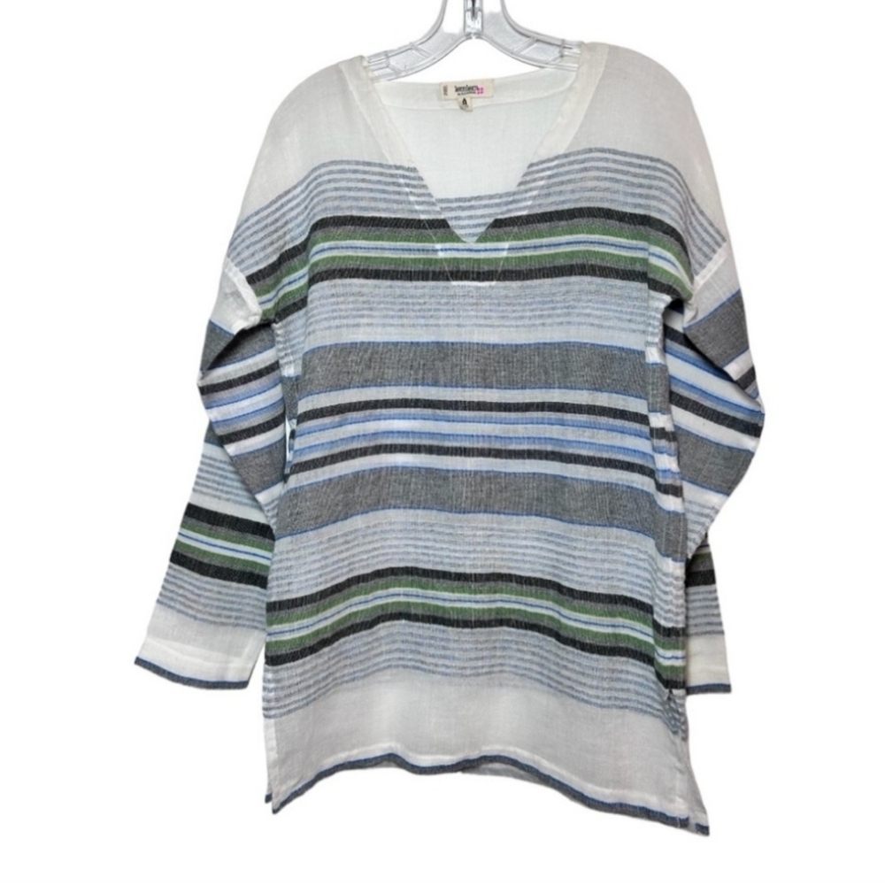 LemLem Revolve Long Sleeve V-Neck Hand Woven Wool/Acrylic Striped Tunic Size XS